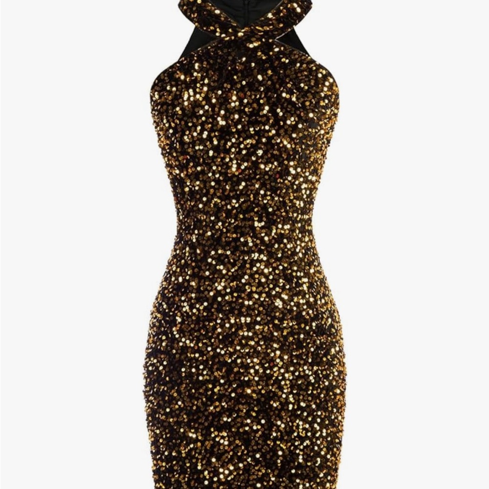Grace Karin Black and Gold Sequin Mini Dress